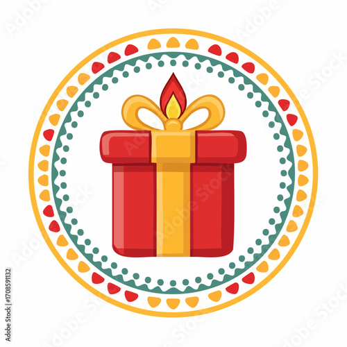 A festival gift box placed within a mandala art background, symbolizing Indian holiday gifting traditions.
