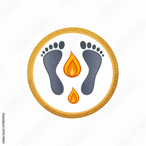 An illustration of golden divine footprints with sacred motifs, symbolizing Goddess Lakshmi’s blessings in Diwali.