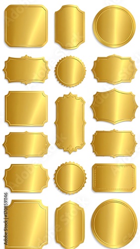 Gold decorative labels of various shapes