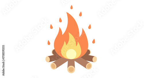 Cartoon campfire illustration with burning logs and flames.