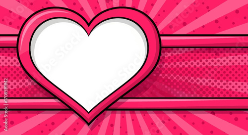 Vibrant pink heart frame with empty white space for content.