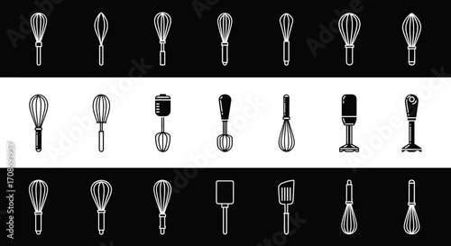 Collection of Whisk and Spatula Illustrations for Culinary Use.