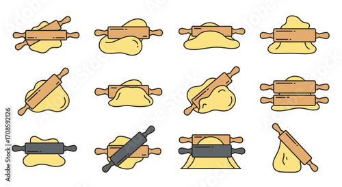 Rolling pin and dough illustrations.