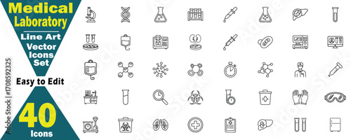 Medical Laboratory Line Art Vector Icons Set. 40 Icons Easy to Edit illustration