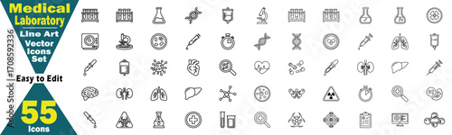 Medical Laboratory Line Art Vector Icons Set 55 Icons Easy to Edit illustration