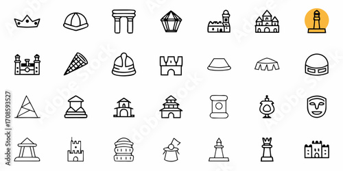 Enchanting Line Art Collection Featuring Crowns, Castles, and Architectural Wonders for Fantasy Designs and Whimsical Projects, Perfect for Storytelling and Creative Ventures