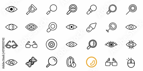 Eye Catching Collection of Vision and Search Icons for Modern Design Projects, Perfect for Optics, Security, and Exploration Concepts in Your Next Creative Endeavor
