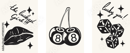Black poster set. Lucky you posters for gambling, games, casino, poker. Vector EPS 10