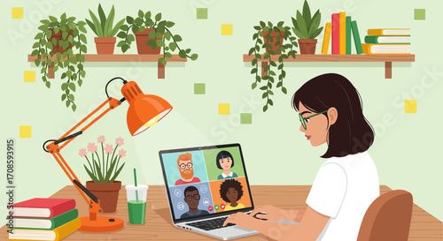 Woman Video Conferencing at Home.