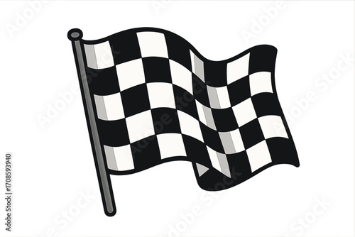 Waving checkered flag vector illustration. Motorsport symbol for the finish line, victory, and competition. Concept of winning, success, goal achievement and the end of a race.