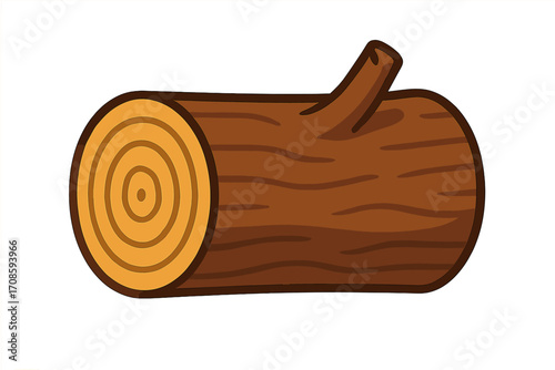 Wooden log vector illustration. Cartoon wood trunk with tree rings cross section and bark texture. Firewood or lumber timber icon for forestry or nature design element.