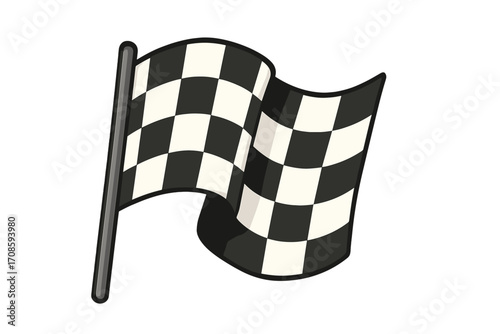 Waving checkered flag vector icon. Symbol of race finish line, victory, and motorsport competition. Black and white checker pattern for car racing, success, rally, or karting winner.