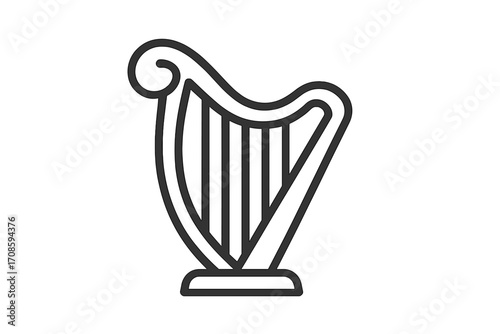 Harp line icon. Celtic harp symbol. String musical instrument for symphony orchestra. Classical music concept. Irish culture pictogram. Simple outline vector illustration.