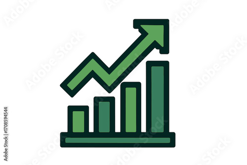 Growth chart icon with arrow up. Financial success and profit increase concept. Business investment data analysis symbol. Market statistics graph vector illustration for web.