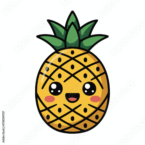 Vector art of cute pineapple character adorable pineapple with big eyes and smile vector illustration of a kawaii pineapple funny pineapple cartoon character for kids
