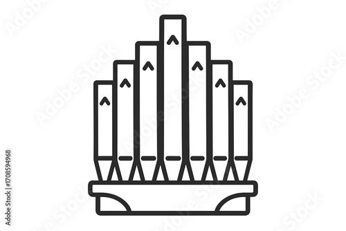 Organ pipe icon vector illustration. Line art symbol of a classical musical instrument. Church music, concert, and symphony concept. Outline graphic for sound, melody, and harmony design.