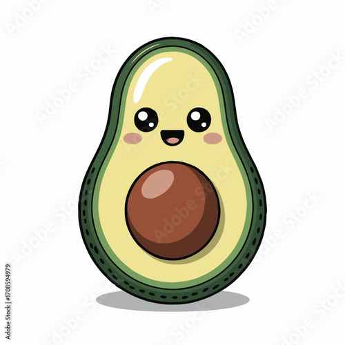 Vector art of cute avocado character adorable avocado with big eyes and smile vector illustration of a kawaii avocado funny avocado cartoon character for kids