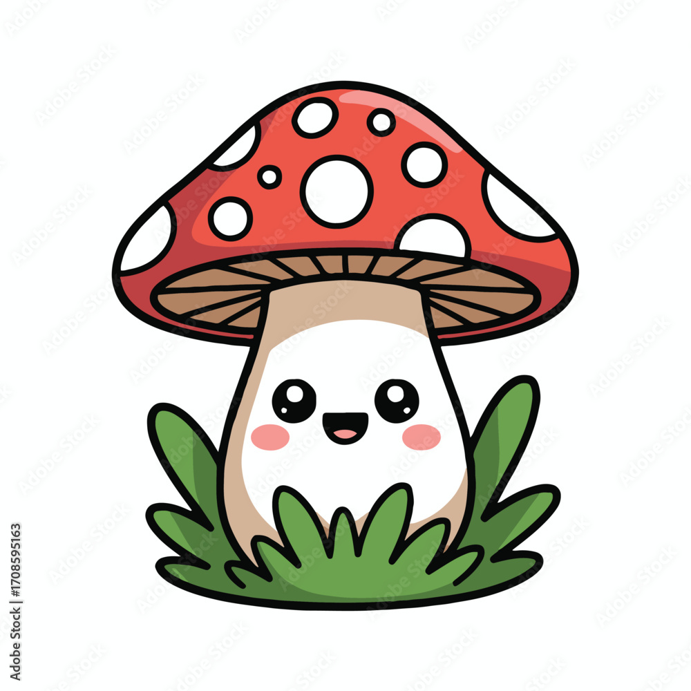 Vector art of cute mushroom character adorable mushroom with big eyes and smile vector illustration of a kawaii mushroom funny mushroom cartoon character for kids Vector art of cute mushroom character adorable mushroom with big eyes and smile vector illustration of a kawaii mushroom funny mushroom cartoon character for kids