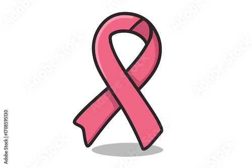 Pink ribbon symbol of breast cancer awareness month in October. Vector cartoon illustration for hope, support, and charity campaigns. Medical health concept for women.