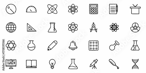 Science and education icons collection, perfect for educational resources, websites, presentations, and modern design projects, instantly grab attention