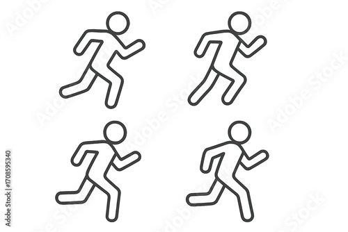 Running icon vector set. Linear run symbol of a person. Man jogging pictogram illustration. Athlete in motion graphic for sport and fitness design. Fast speed outline silhouette.