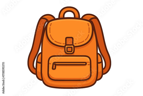 School bag vector icon. Orange backpack cartoon illustration. Isolated travel rucksack for tourism, hiking or education. Student baggage equipment symbol on white background.
