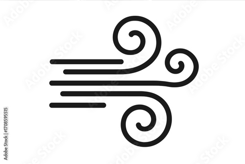 Wind icon vector. Blowing air symbol. Breeze and gust concept. Weather and climate sign. Flowing, windy, fresh element. Meteorology illustration. Simple linear drawing. Airflow.