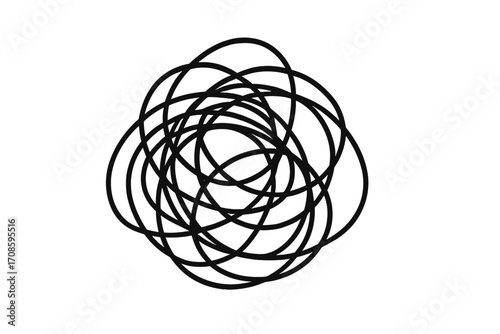 Chaotic tangled line vector. Abstract scribble. Metaphor for confusion, mental disorder, stress or a complex problem. Doodle scrawl icon. Concept of untangling chaos to find a solution.