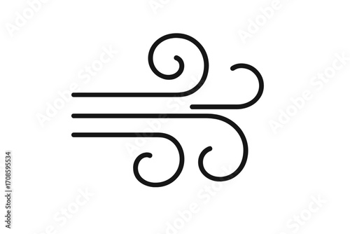 Wind icon vector illustration. Weather forecast symbol. Air flow sign. Blowing gust of wind. Fresh breeze pictogram. Nature climate concept. Cool windy weather. Line art.