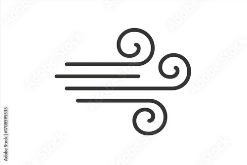 Wind icon vector. Weather symbol illustration. Air flow sign. Breeze blowing pictogram. Line art graphic element. Climate concept design. Cool windy forecast logo. Simple swirl.