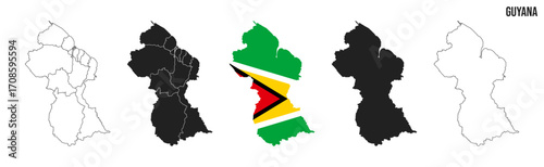 Guyana map set. Map of Guyana with flag.  Vector EPS 10