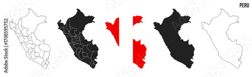 Peru map set. Map of Peru with flag.  Vector EPS 10
