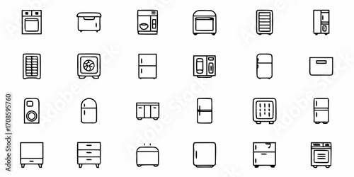 Hand-drawn kitchen appliance icons for modern home design and interior decor, creating a stylish and inviting atmosphere