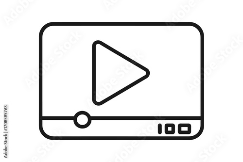 Video player icon with play button. Linear outline style for web and mobile app interface design. Multimedia streaming symbol, media player sign for website UI element vector.