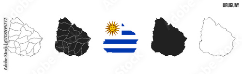 Uruguay map set. Map of Uruguay with flag.  Vector EPS 10