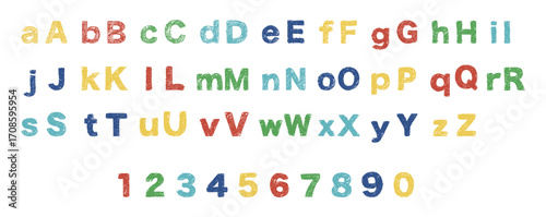 Crayon doodle hand drawn kids alphabet font. Crayon numbers. Vector EPS 10