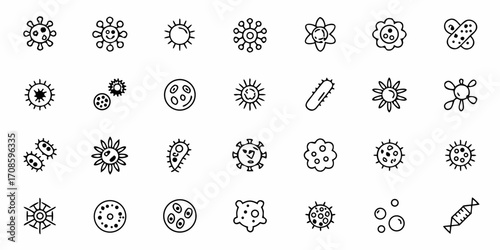 Hand-drawn viruses and bacteria illustrations for health, science, and medical concepts, simple and effective for design uses
