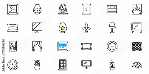Modern home decor icons for interior design, lifestyle, and home staging projects, perfect for web design elements and creative concepts