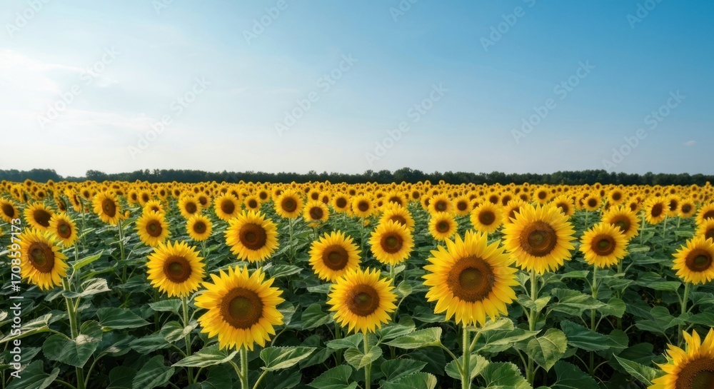 Fototapeta premium Expansive sunflower field under a clear sky