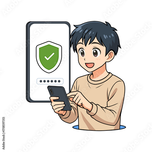 Cartoon Style Finance App Login and Sign Up Illustration – Fully Editable Vector with Mobile Phone, Character, and Security Shield – Flat Clean Graphic art Resource business finance customizable