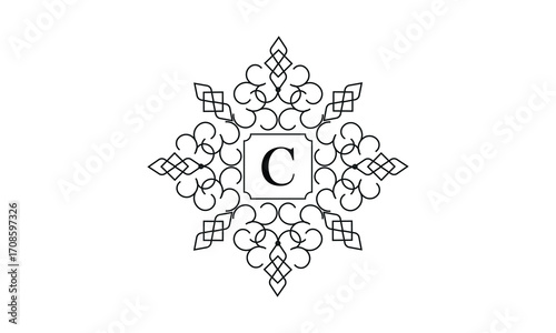 Elegant monogram design with letter C in the center. Vintage emblem or logo. Calligraphic design. Business sign identical to label, icon, cafe, hotel.