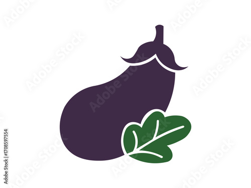 Illustration of an eggplant with a leaf isolated on white background