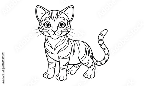 Tigger Cat, kids line art doodle pattern design t shirt design silhouette and vector, detailed illustration, perfect for relaxation, stress relief, adult coloring books, printable art therapy.