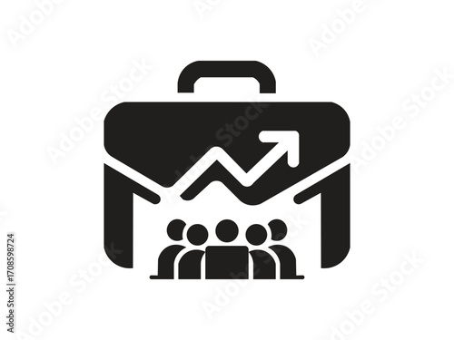 Briefcase with graph and people isolated