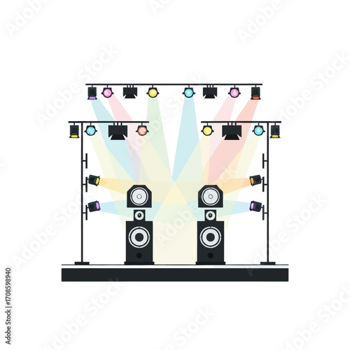 Music Festival Stage Vector, Minimal Concert Illustration, Flat Performance Icon, Simple Clipart Isolated on White