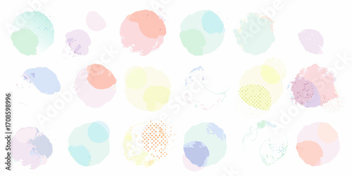 Collection of soft pastel watercolor brush strokes and abstract shapes with subtle textures