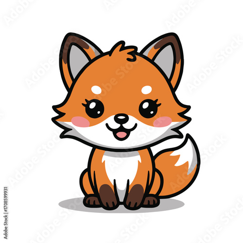 Vector art of cute fox cartoon adorable little fox sitting and smiling vector illustration of a happy fox character perfect for childrens books, posters, and other designs