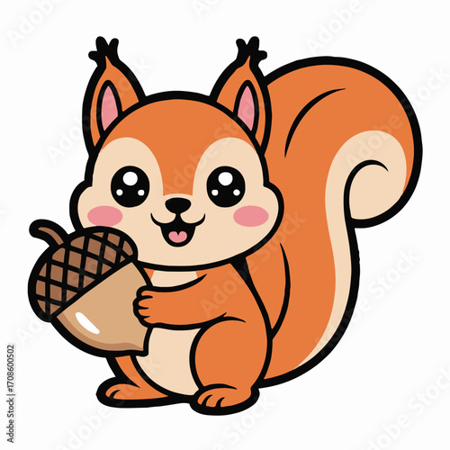 Vector art of cute squirrel holding acorn adorable cartoon squirrel character funny and happy animal vector illustration of a squirrel for kids, baby, and children