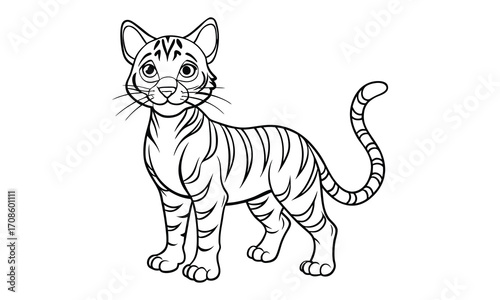 Tigger Cat, kids line art doodle pattern design t shirt design silhouette and vector, detailed illustration, perfect for relaxation, stress relief, adult coloring books, printable art therapy.