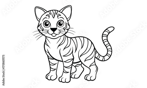 Tigger Cat, kids line art doodle pattern design t shirt design silhouette and vector, detailed illustration, perfect for relaxation, stress relief, adult coloring books, printable art therapy.